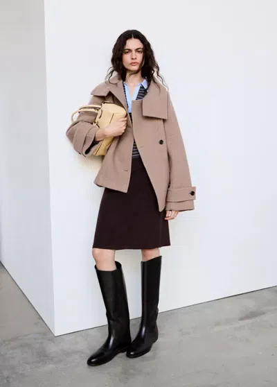 Mango Manteau 100 % Laine Col Cheminée In Marron Moyen