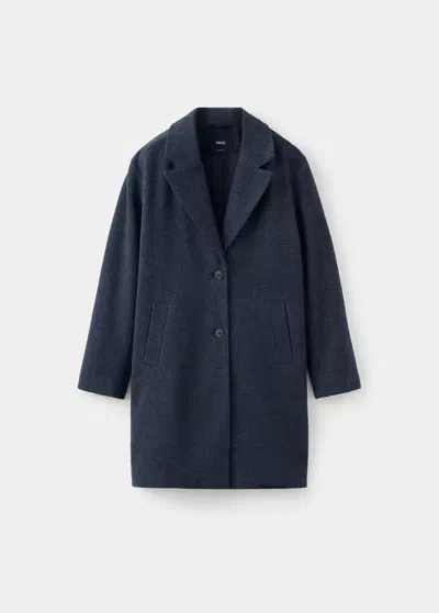Mango Manteau Coupe Midi Drap De Laine In Bleu Marine Foncé