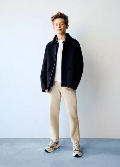 Mango Kids' Manteau Court À Poches Plaquées In Bleu Marine