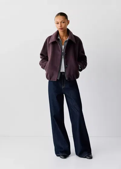 Mango Manteau Court Col Chemise In Grenat