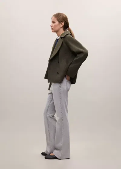 Mango Manteau Court En Mélange De Laine À Double Boutonnage In Kaki