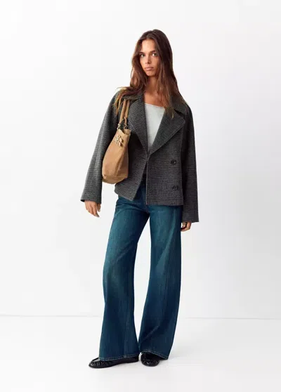 Mango Manteau Court Pied-de-poule, À Double Boutonnage In Sable