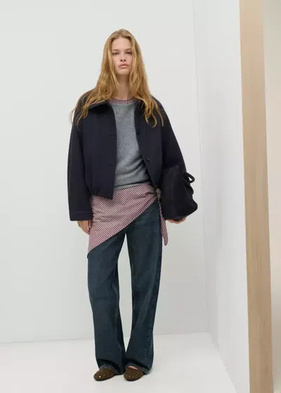 Mango Manteau Drap De Laine Rayé In Bleu Marine