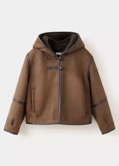 Mango Kids' Manteau Effet Daim Imitation Mouton Retourné In Brown