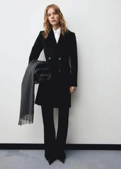 Mango Double-breasted Wool Coat Black In Noir