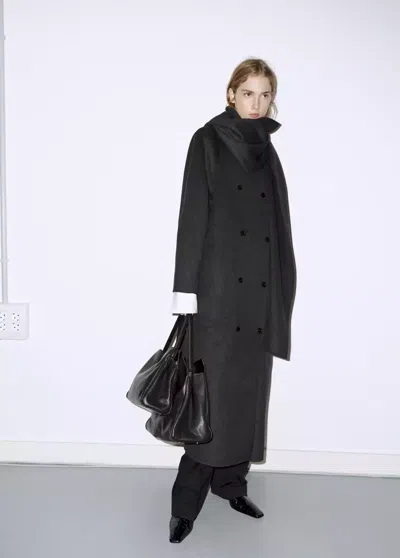 Mango Manteau En Laine Avec Écharpe Amovible In Gris Chiné Foncé