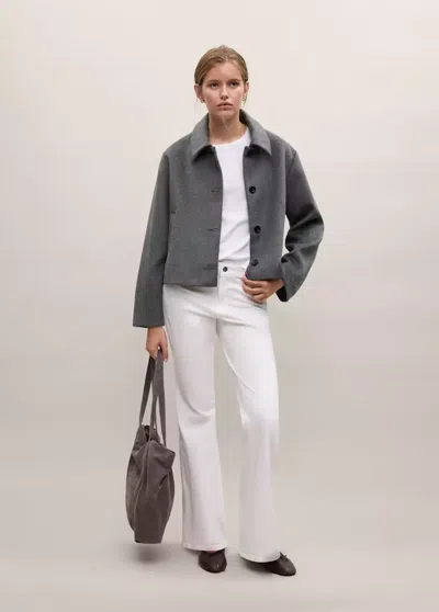 Mango Manteau Laine Boutons In Gris Chiné Moyen