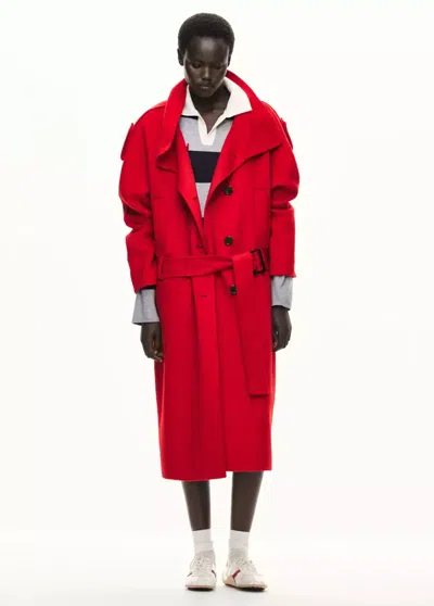 Mango Manteau Laine Ceinture In Rouge