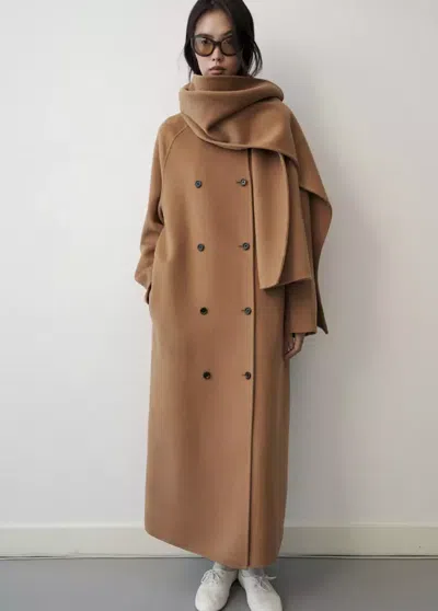 Mango Manteau Laine Écharpe Amovible In Marron Moyen