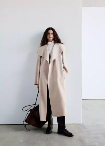 Mango Manteau Laine Fait À La Main Ceinture In Gris Clair/pastel