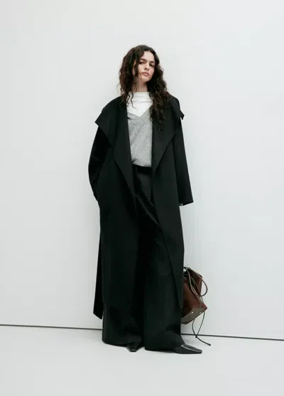 Mango Manteau Laine Fait À La Main Ceinture In Noir