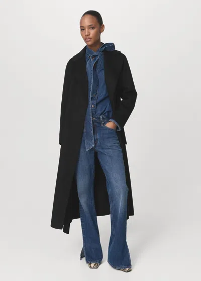Mango Manteau Laine Fait Main Ceinture Noir - Femme - 4xl -  In Blue