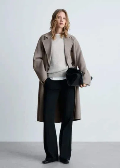 Mango Manteau Laine Fait Main Oversize Marron Moyen - Femme - Xs -