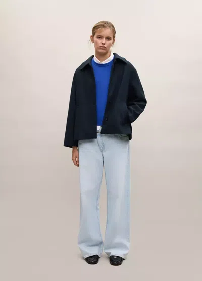 Mango Manteau Laine Mélangée Boutons In Bleu Marine