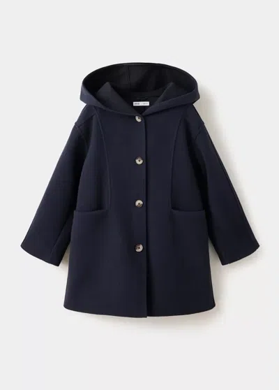 Mango Kids' Manteau Long Drap De Laine In Bleu Marine