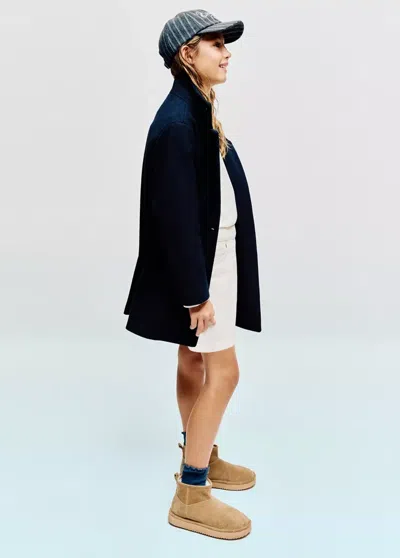 Mango Kids' Manteau Long Drap De Laine In Black