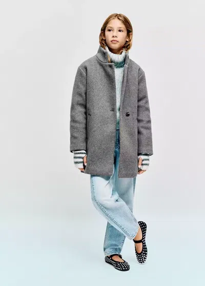 Mango Kids' Manteau Long Drap De Laine In Gray
