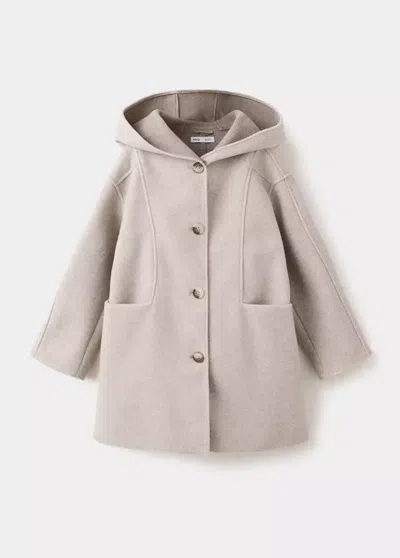 Mango Kids' Manteau Long Drap De Laine In Sable