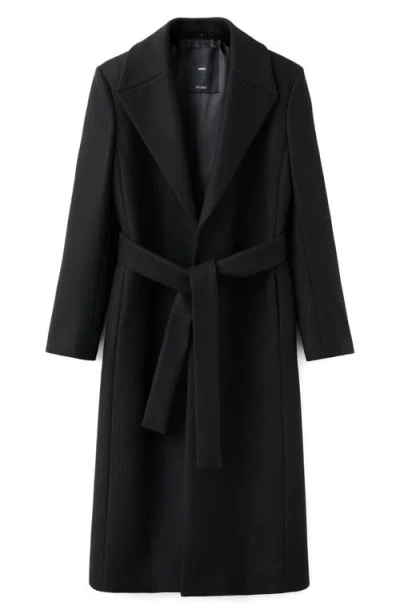 Mango Manteco Belted Longline Trench Coat With Removable Faux Fur Collar In Black