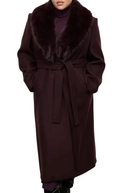 Mango Manteco Belted Longline Trench Coat With Removable Faux Fur Collar In Brown