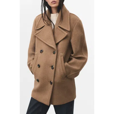 Mango Manteco Double Breasted Wool Blend Coat In Brown