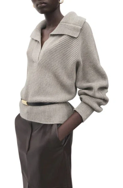 Mango Manzana Dolman Sleeve Polo Sweater In Gray