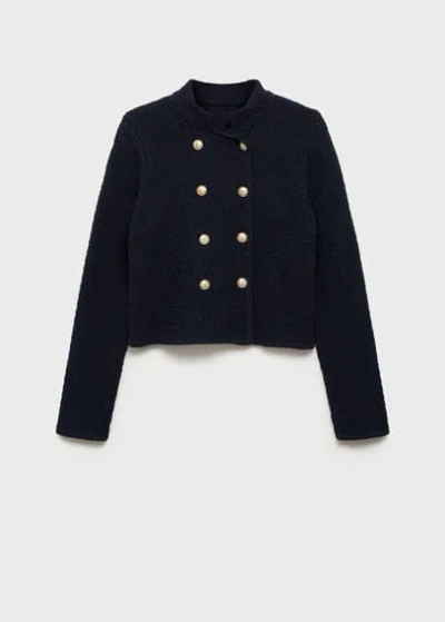 Mango Mao Collar Knitted Jacket Navy