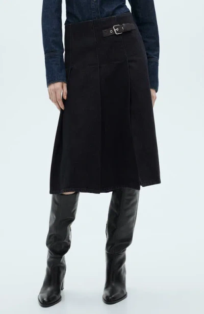 Mango Mara Pleated Denim Skirt In Dark Blue