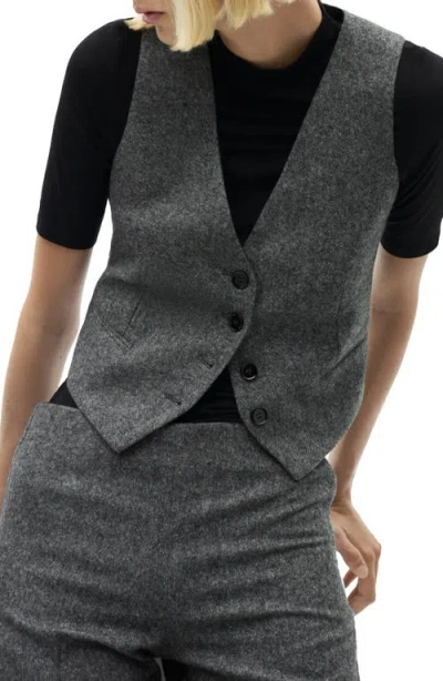 Mango Marbled Houndstooth Wool Blend Suit Vest In Black