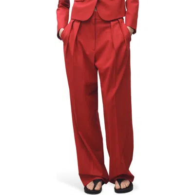 Mango Margot Pleat Front Straight Leg Pants In Bright Red
