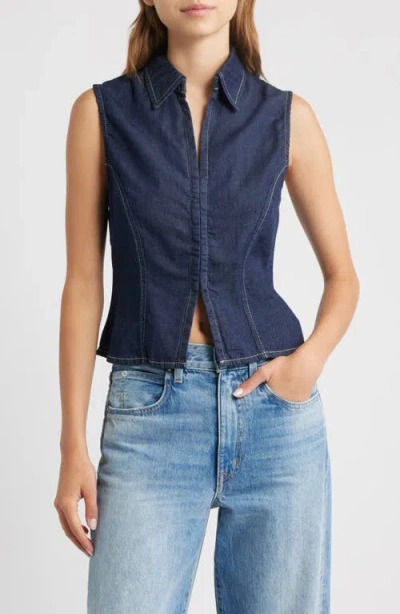 Mango Maria Collared Cotton & Linen Denim Top In Blue