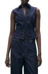 MANGO MANGO MARIA COLLARED COTTON & LINEN DENIM TOP