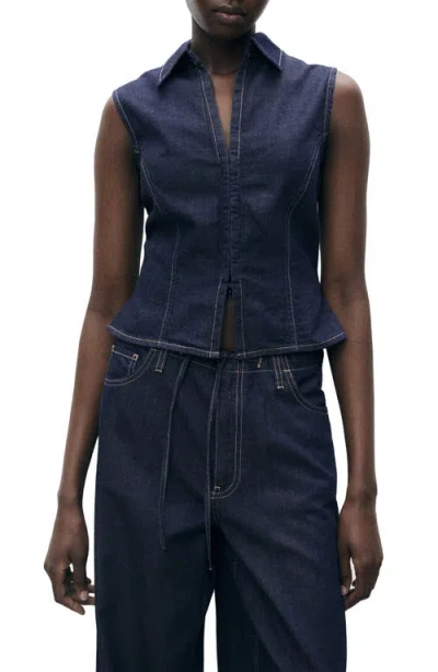 Mango Zip Up Denim Top In Open Blue