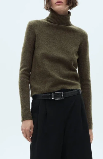 Mango Mariana Turtleneck Sweater In Khaki Green