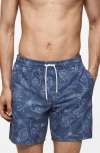 Mango Men's Marine-print Swimsuit In Dark Navy
