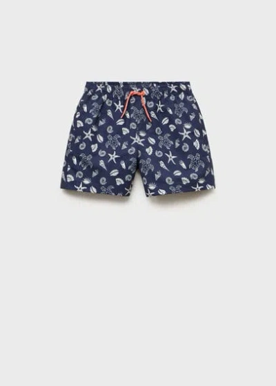 Mango Kids' Marine-print Swimsuit Dark Navy