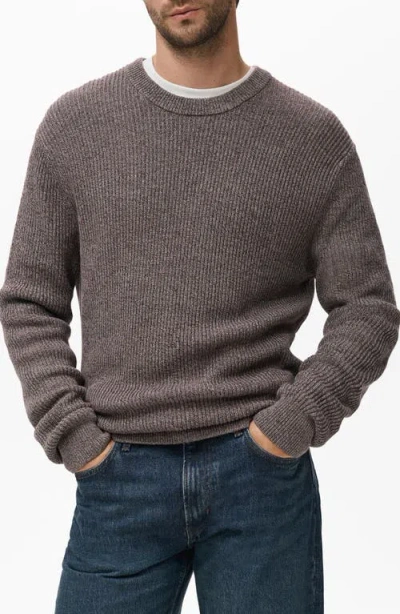 Mango Marled Cotton Crewneck Sweater In Brown