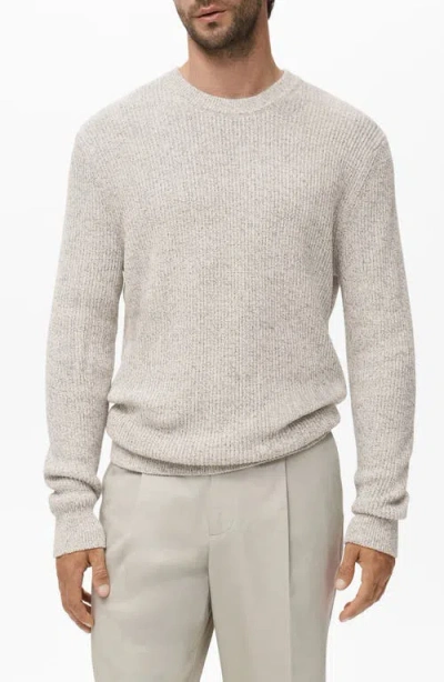 Mango Marled Cotton Crewneck Sweater In White