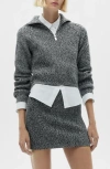 Mango Marled Half Zip Sweater In Black
