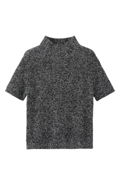 Mango Marled Mock Neck Short Sleeve Sweater In Gray