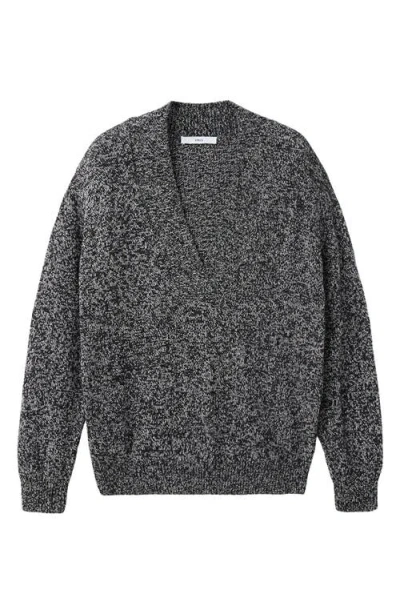 Mango Marled V-neck Sweater In Black