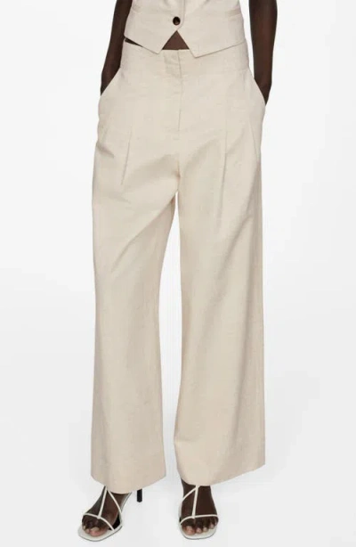 Mango Marsella High Waist Wide Leg Cotton & Linen Pants In Light Beige