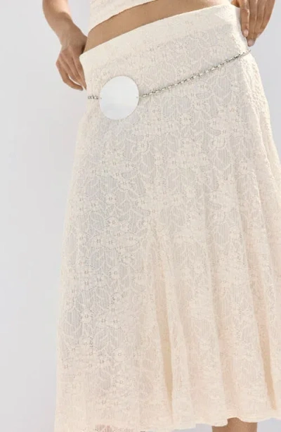 Mango Marta Lace Midi Skirt In Off White
