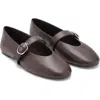 Mango Leather Ballerina With Buckle Strap In Chocolate