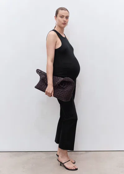 Mango Maternity Flared Cropped Jeans Black Denim