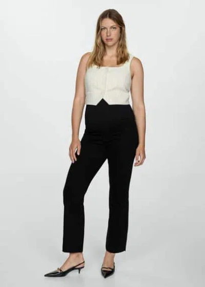 Mango Maternity Flared Cropped Jeans Black Denim