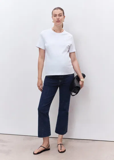 Mango Maternity Flared Cropped Jeans Dark Blue In White