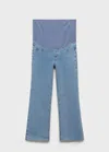 Mango Over The Bump Raw Hem Crop Flare Maternity Jeans In Blue