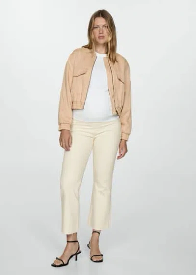 Mango Maternity Flared Cropped Jeans Off White