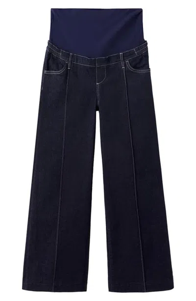 Mango Maternity Low Waist Wide Leg Jeans In Open Blue